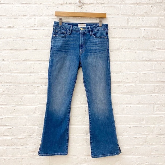 Frame || Le Crop Mini Boot Jeans Stretch Slit Morongo Blue Wash 27 - Picture 1 of 9